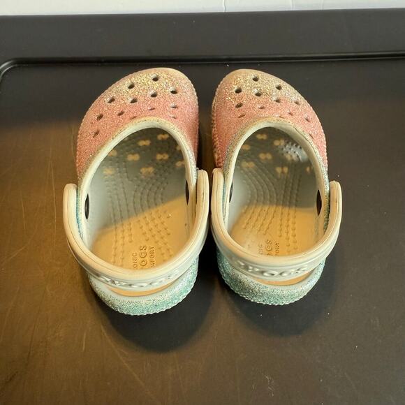 Crocs Classic Clog Kids C5 Glitter Rainbow Ombre Sparkle Slip-On Shoes - Picture 8 of 10
